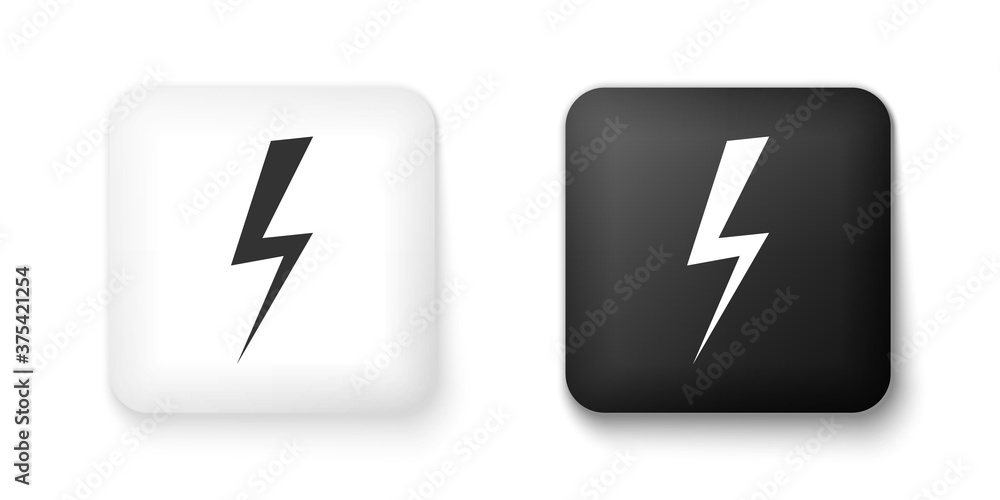 Poster black and white lightning bolt icon isolated on white background. flash icon. charge flash icon. thu
