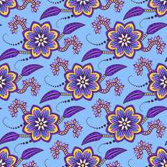 Floral seamless traditional pattern in oriental paisley style. Stylized indian flowers and branches background using boteh