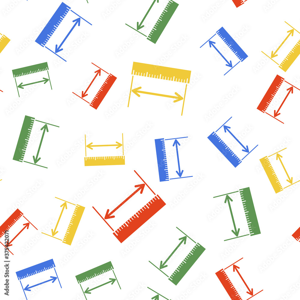 Poster color the measuring height and length icon isolated seamless pattern on white background. ruler, str