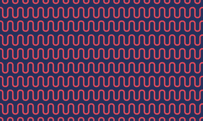 Red seamless undulating geometric curved line pattern on navy blue background vector