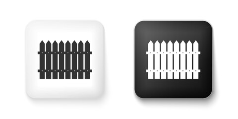 Black and white Fence wooden icon isolated on white background. Garden fence sign. Square button. Vector.
