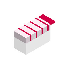 アイソメトリック図法で描かれたシンプルなお寿司のアイコンイラスト（海老）