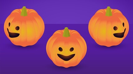 Fototapeta premium Isometric halloween pumpkin head jack on violet empty room background.