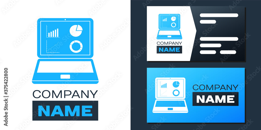 Poster logotype laptop with graph chart icon isolated on white background. report text file icon. accountin
