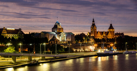 Night view on the Szczecin city, Poland