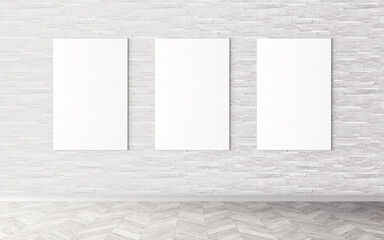 White canvas on wall. Blank mockup for you design. Layout concept.