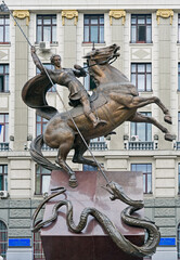 Equestrian monument to Saint George killing the Dragon in Lviv, Ukraine
