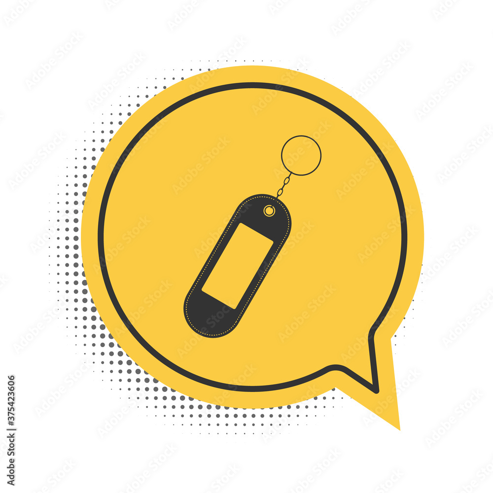 Poster black key chain icon isolated on white background. blank rectangular keychain with ring and chain fo