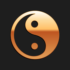 Gold Yin Yang symbol of harmony and balance icon isolated on black background. Long shadow style. Vector.