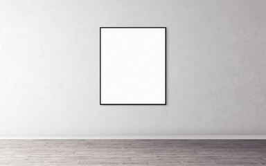 White blank poster with slim frame on wall. Empty mock-up for you design preview. Good use for presentation.