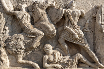 Fototapeta premium Sculpture details of a sarcophagus in the ruins of Ephesus, Turkey