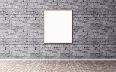 White blank poster with wooden frame on wall. Template for you design preview. Good use for presentation.