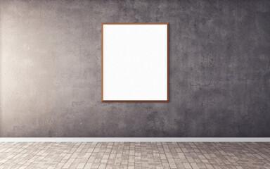 White blank poster with wooden frame on wall. Template for you design preview. Good use for...