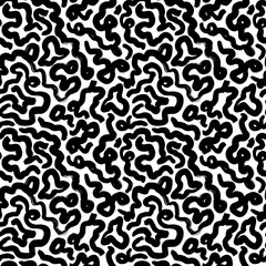 Wavy and swirled brush strokes vector seamless pattern. Black paint freehand scribbles, abstract ink background. Brushstrokes, smears, lines, squiggle pattern. Abstract wallpaper design, textile print