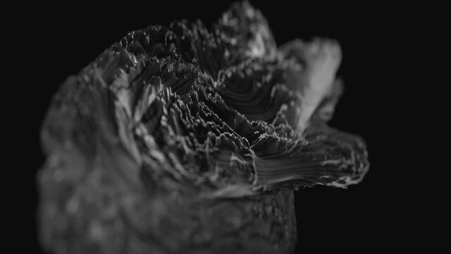 Moving gray Ferrofluid water Drop. Abstract Moving Holographic fluid Background. 3D Render of Wave Surface, Animation pattern. Texture Ripples of sound vibrate cymatics waves. Psychedelic abstraction