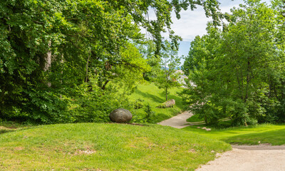 Fototapeta premium Arte Sella wood works in the nature in Trentino Alto Adige, Borgo Valsugana, The Sella Valley, Borgo Valsugana northern Italy, Europe. Arte Sella: the contemporay mountain