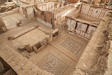 Remains of Roman houses known as Terrace Houses, in the ancient city of Ephesus, Turkey - obrazy, fototapety, plakaty