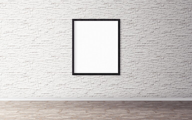 White poster on wall with blank frame. Good mock up for you design preview. Layout concept.