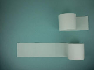 rolls of toilet paper on the table.
