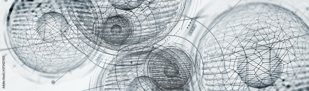 Poster Big data concept. Artificial intelligence and computer mind. High technologies, network database. Realistic 3D illustration