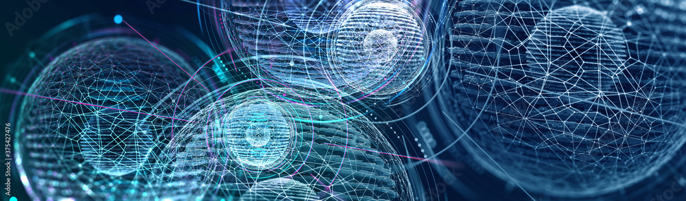 Poster Big data concept. Artificial intelligence and computer mind. High technologies, network database. Realistic 3D illustration