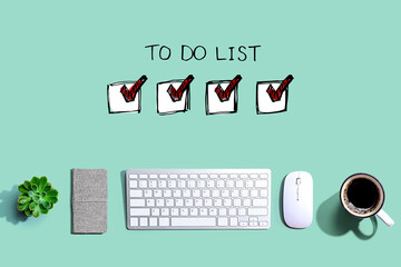 To do list with a computer keyboard and a mouse