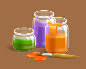  illustration of Cans of bright fluorescent paint and paint stains