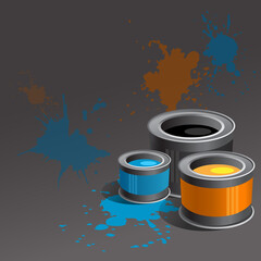  illustration of Cans of bright fluorescent paint and paint stains
