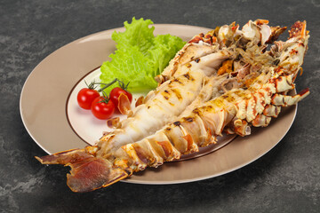 Grilled crayfish in the plate