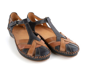 Pair of women's blue and brown leather shoes