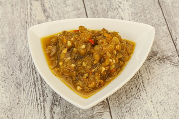 Green spicy sauce in the bowl