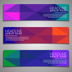 Fototapeta premium Web Banner Set Colorful Mosaic Covers Design Minimal Geometric Pattern Gradients Background Wallpaper Presentation