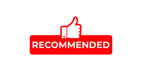 Vector illustration recommended icon, red banner with thumbs up.