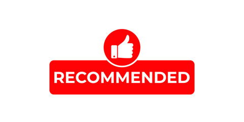 Vector illustration recommended icon, red banner with thumbs up.