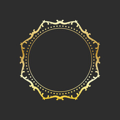 Circle gold frame, Elegant  element for design template with place for text, Golden shining border. Vector illustration