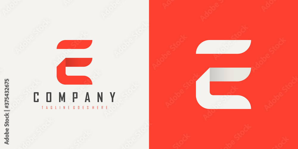 Poster initial letter f and e linked logo. red and white geometric shape origami style isolated on double b
