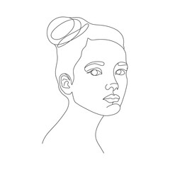 One line continuous drawing of woman face. continuous line drawing. Logo, icon, label. Vector Portrait of a female. For Beauty Concept, t-Shirt Print, postcard, poster