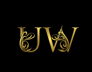 Golden U, W and UW Luxury Letter Logo Icon. Graceful royal style. Luxury gold alphabet arts logo.