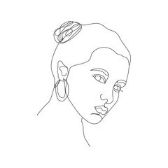 One line continuous drawing of woman face. continuous line drawing. Logo, icon, label. Vector Portrait of a female. For Beauty Concept, t-Shirt Print, postcard, poster