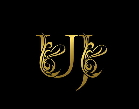 Golden U, j and Uj Luxury Letter Logo Icon. Graceful royal style. Luxury gold alphabet arts logo.