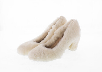 Fototapeta na wymiar fur female shoes isolated on white background