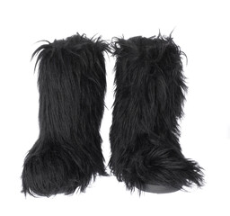 black fur boots isolated on white background