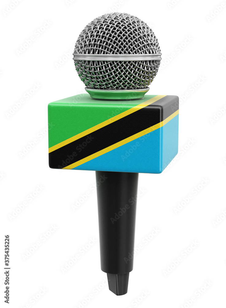 Poster microphone and tanzania flag. image with clipping path