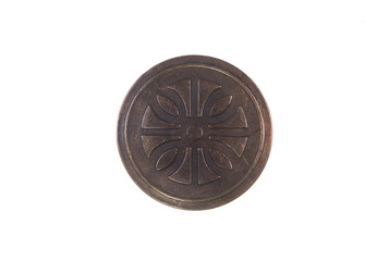 medieval copper shield isolated on white background