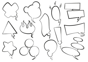 Comic colored hand drawn speech bubbles. Set retro cartoon stickers. Blank funny vector design elements