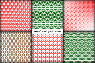 seamless pattern Christmas set of minimalism hand-drawn New Year elements in traditional festive red green gold color palette. endless illustration for packaging wrapping paper cards gift boxes