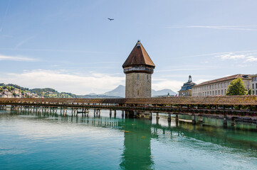 Luzern, Kapellbrücke, Holzbrücke, Wasserturm, Reuss, Fluss, Stadt, Altstadt, Brücke,...