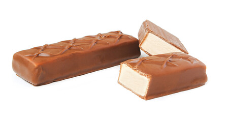 Chocolate bar isolated on white background side view