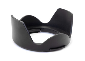 Black petal lens hood isolated on white background