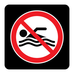 Warning do not swim sign. No Swim icon on black background